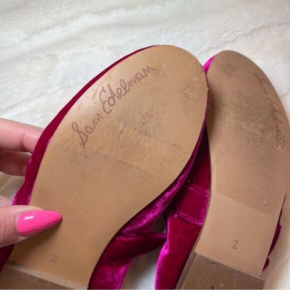 Sam Edelman Girls Felicity Mary Jane Flats Velvet Pink Fuchsia - Picture 6 of 8